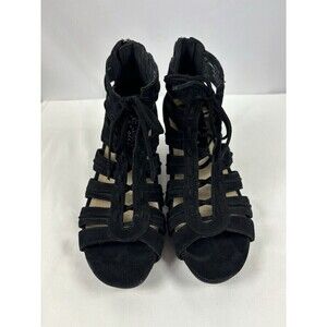 Earthies Saletto Cage Sandals Booties Black Suede 8.5 B Lace Up Arch Support Zip
